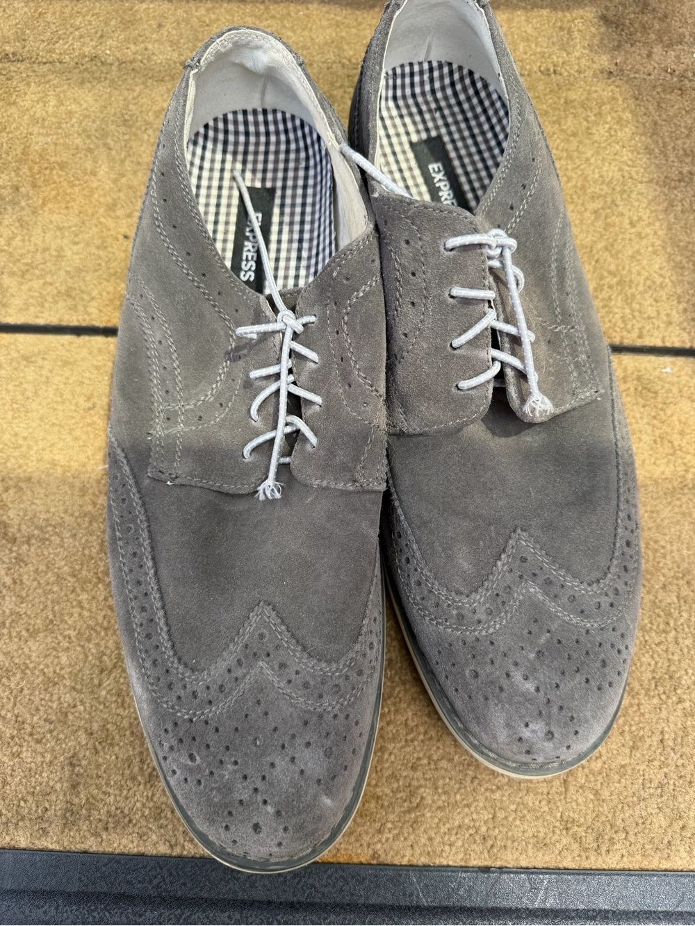 Express Men’s Gray Suede Wingtip Oxfords